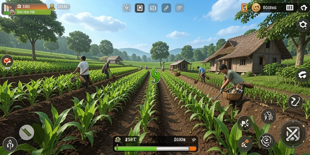 Tangkapan layar gameplay 5RT yang menampilkan proses bertani yang menyenangkan.