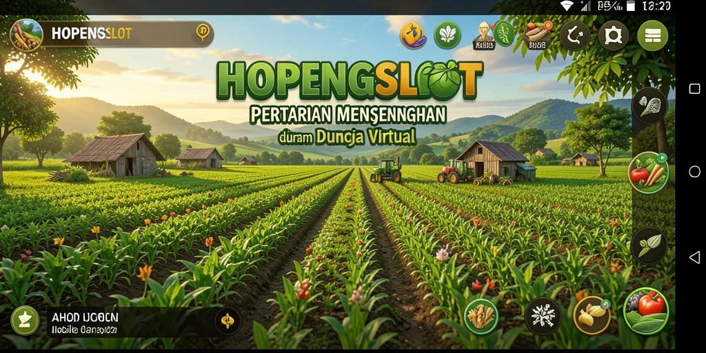 Tampilan gameplay seru dalam HOPENGSLOT dengan berbagai tanaman dan hewan ternak.