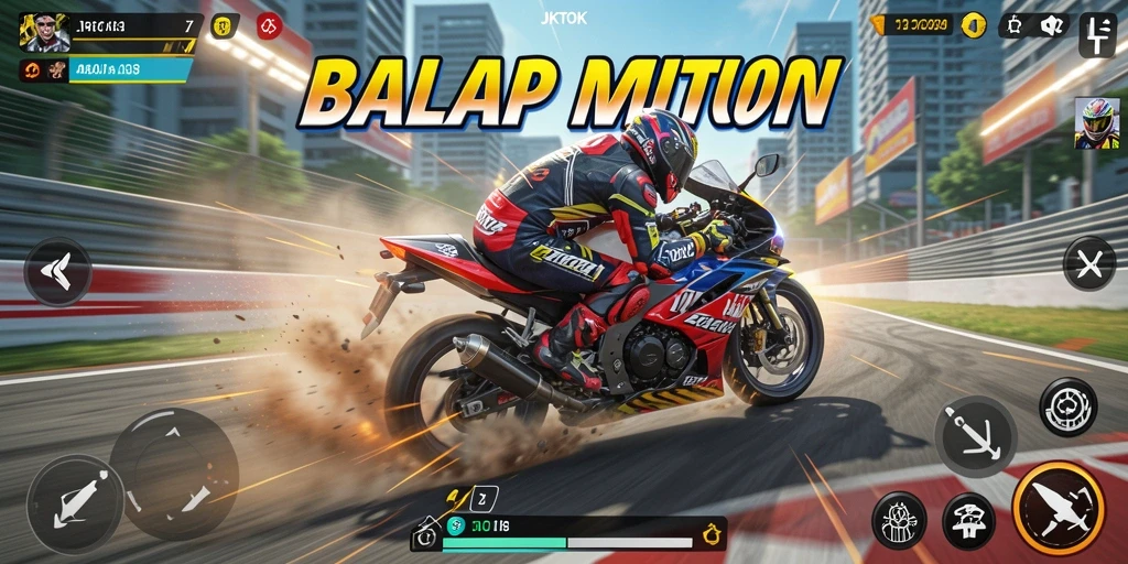 Tampilan gameplay JKTOK yang mendebarkan dalam balapan motor.