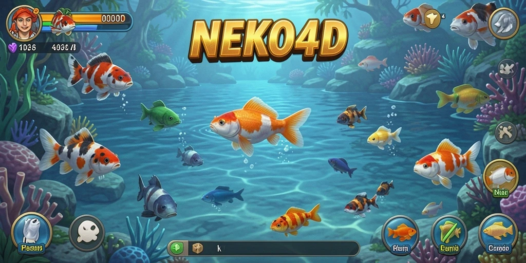 Tampilan gameplay <strong>NEKO4D</strong> yang menarik saat memancing di lokasi indah.