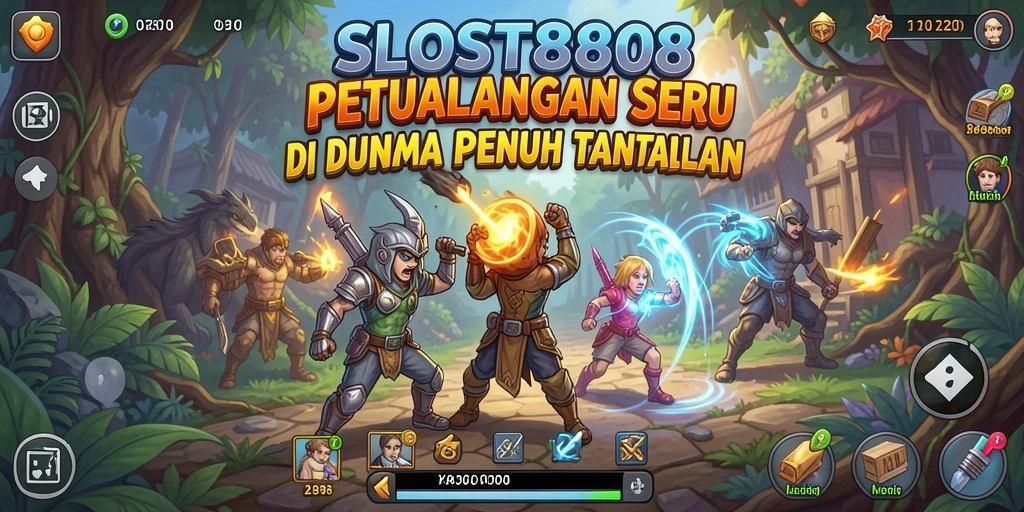 Tampilan gameplay petualangan penuh aksi dalam SLOST8808.